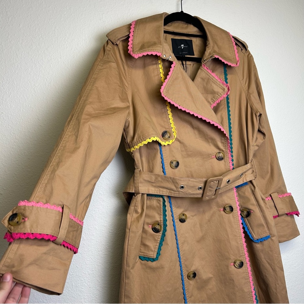 New With Tags! 7 For All Mankind Ribbon Trim Colorful Trimmed Trench Coat MED. - Picture 6 of 16